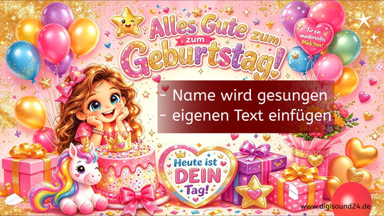 Geburtstagsvideo für Mädchen, Name wird gesungen, eigener Wunschtext
